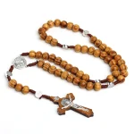 Catholic Rosary Crucifix Religious Jewelry Saint Benedict Charm Cross Pendant Jesus 10mm Wood Beads Handmade Rosaries Wholesale