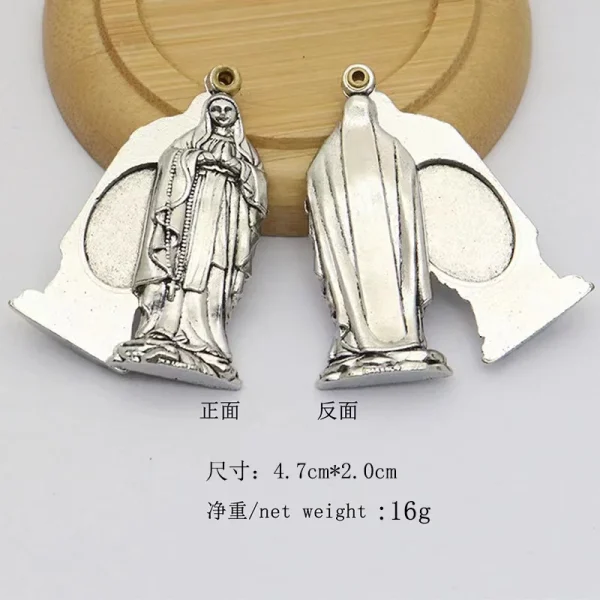 Wholesale Religious Alloy Cross 2 Side Inside Image One Hole Charm Virgin Mary Pendant for Rosary