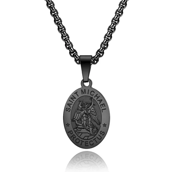 St Michael Archangel Print Pendant Necklace Stainless Steel Blake Oval Pendant Religious Cross Alloy Beads Religious Gif