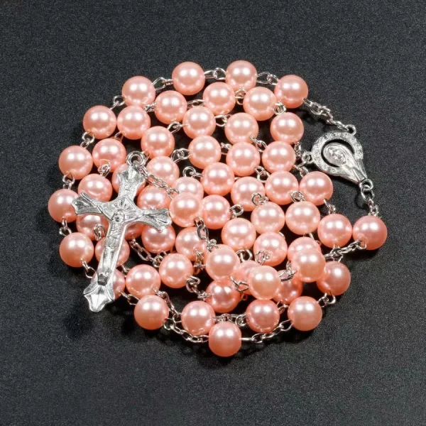 Catholic Rosary Prayer Beads Imitation Pearl Necklace Cross Baptismal Communion Rosary 8mm Christian Jesus Jewelry Churc