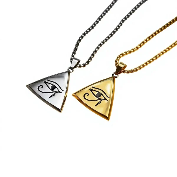 European American Horus Eye Pyramid Box Ethnic Stainless Steel Necklace Retro Totem Personality Unisex Pendant Jewelry
