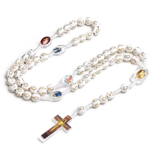 Plastic Rosary Religious Cross 10mm Beads Catholic Rosaries Gilding Jewelry Necklaces Holy Communion Engagement Gift