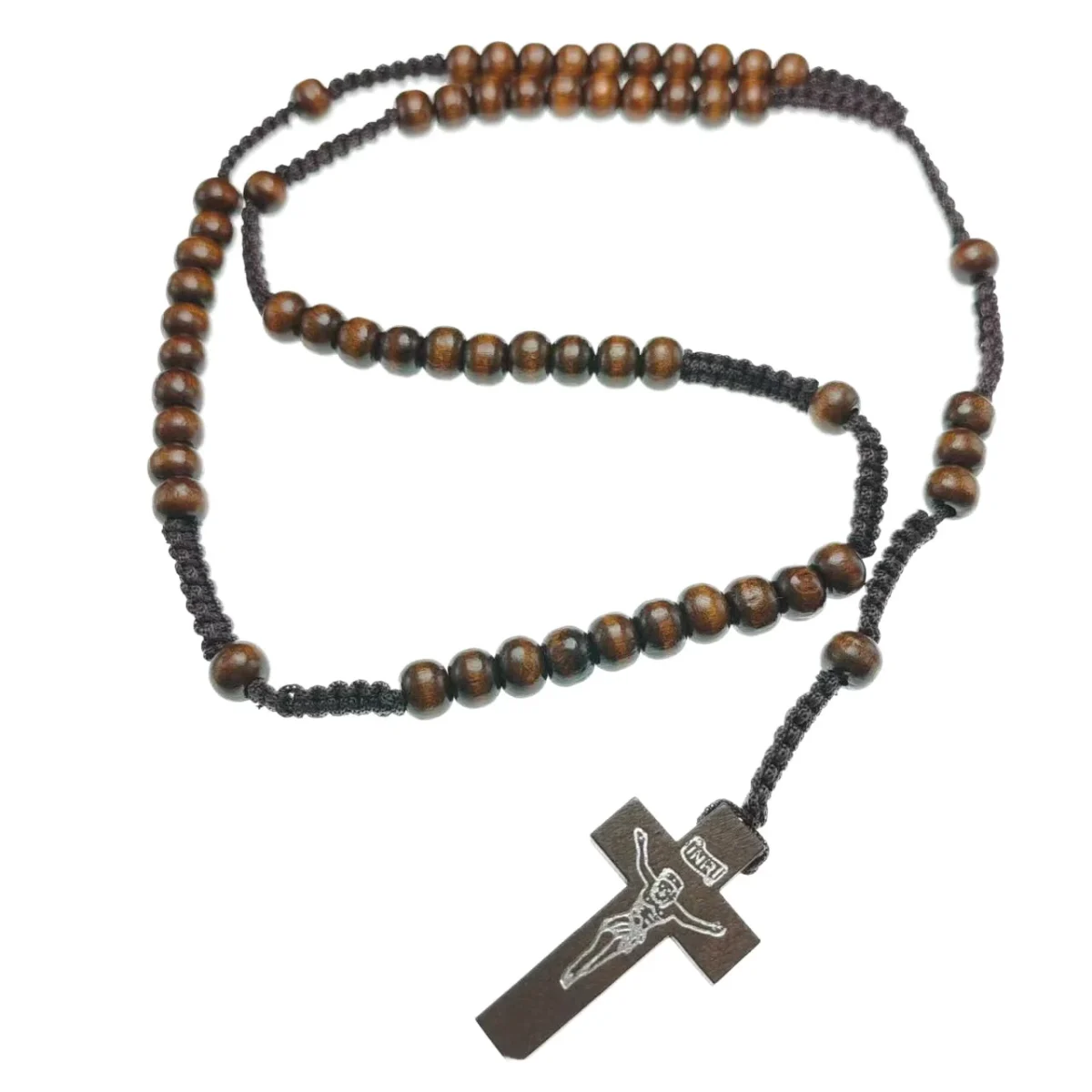 Exquisite Catholic Rosary Necklace Jesus Cross Pendant Natural Wood Beads for Easter Christian Prayer Religious Fashion Beaded - Image 3