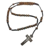 Exquisite Catholic Rosary Necklace Jesus Cross Pendant Natural Wood Beads for Easter Christian Prayer Religious Fashion Beaded - Image 3