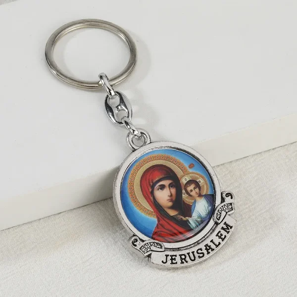 Hot Selling Catholic Zinc Alloy Keychain Gift Personalized Religious Virgin Sticker Pendant UV Lightweight Quality Metal