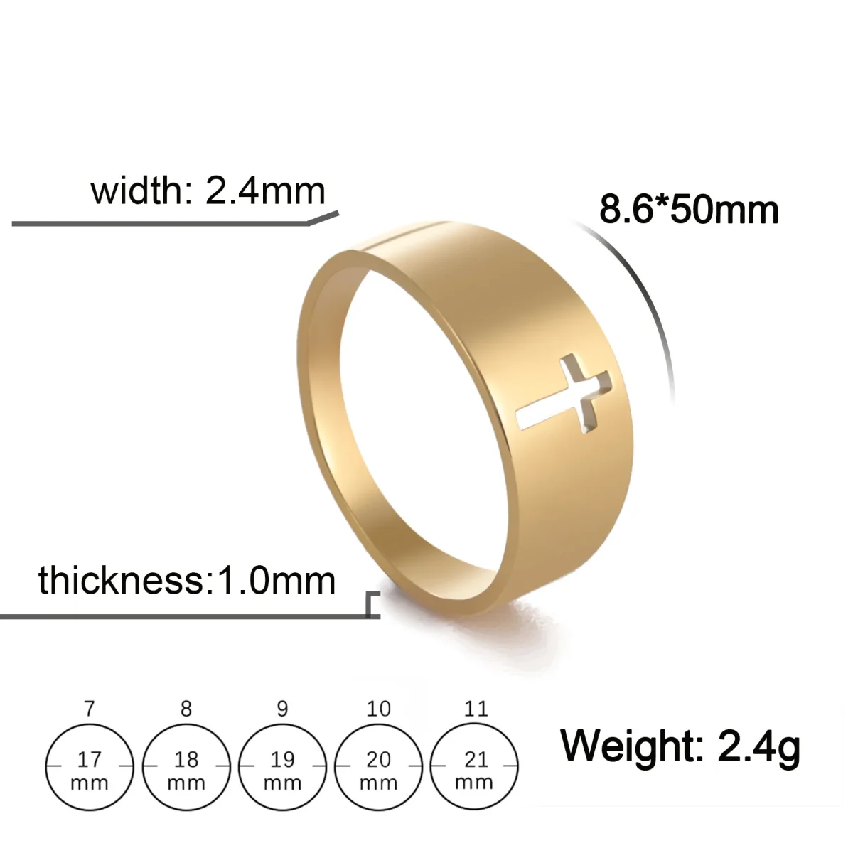 Religious Cross Stainless Steel Ring Men and Women Simple Electroplating Does Not Fade Hollow Cross Gold Silver Black Ring - Image 4