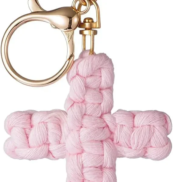 Regular Style Minimalist Handwoven Cotton Cross Keychain Cross/Crown/Roman Numerals Pattern for Car Accessories Soft Pen