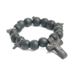 Jesus Christ Black Wooden Beads Elastic Religious Prayer Cross Bracelet Church Rosary Memorare Easter Pentecost Catholic Rituals - Image 3