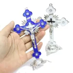 14 * 8.5cm Jesus Crucifix Metal Cross with Bottom Ornaments Religious Office Automotive Home Decor Decoration Metal Handicrafts