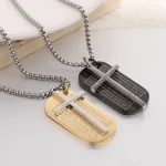 European American 44MM Fashion Retro Engraved Badge Cross Stainless Steel Pendant Necklace Bamboo Chain - Image 3