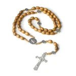 Mecrt Catholic Rosary Crucifix Wood Beads Vintage Prayer Beads Cross Faith Blessing Jewelry Church Baptism Gift Wholesale - Image 3