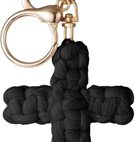 Regular Style Minimalist Handwoven Cotton Cross Keychain Cross/Crown/Roman Numerals Pattern for Car Accessories Soft Pen