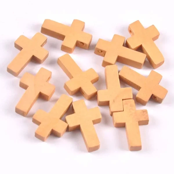 Catholic Rosary Accessories Solid Color Christmas Perforated Cross Pendant Hanging Wooden Loose Bead Bracelet Necklace A