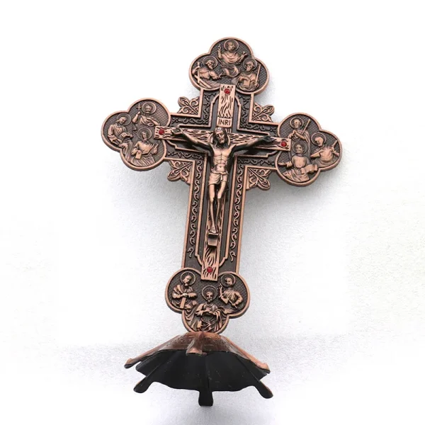 Catholic Crucifix Retro Metal Craft Angel Figurine Engraved Ornaments for Home Office Decoration Retail Spot Supply Whol
