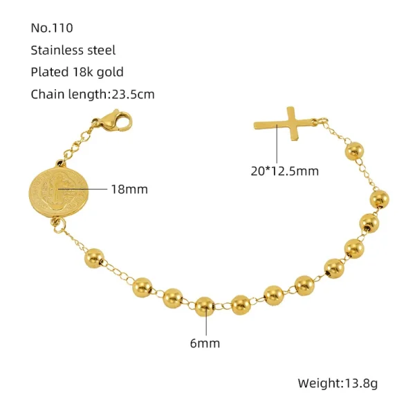 Catholic Rosary Bracelet Jesus Christ Prayer Religious Cross Jewelry Saint Benedict Pendants Stainless Steel Bead Chain