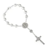 Gold Silver Lace Glass Imitation Pearl Rosary Rosary Bracelet 10mm Cross Beaded Bracelet - Image 3
