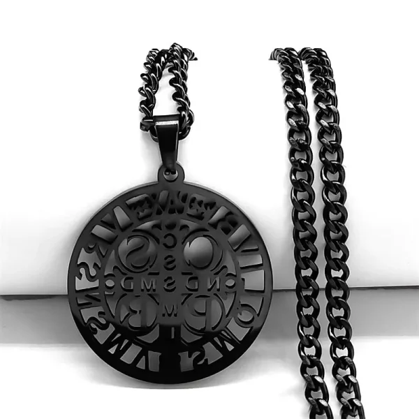 Mecrt Hot Selling Saint Benedict Pendant Necklace Women Men Stainless Steel Religious Necklace Jewelry