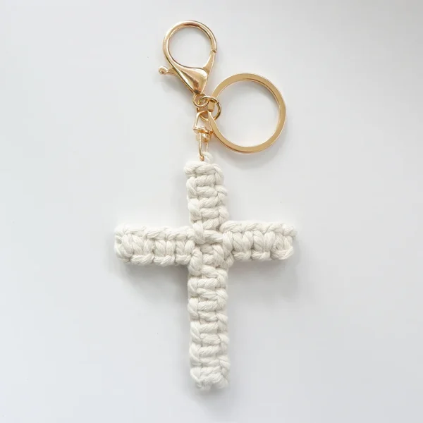 W Cross Pendant Holiday Decoration Hanging Ornament Cotton Rope Woven Handmade Accessory Car Keychain Backpack