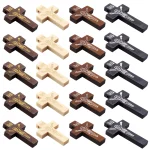 Folk Art Rustic Wooden Cross Pendant DIY Catholic Crucifix Religious Christian Jewelry with Holiness for Business Personal Gift
