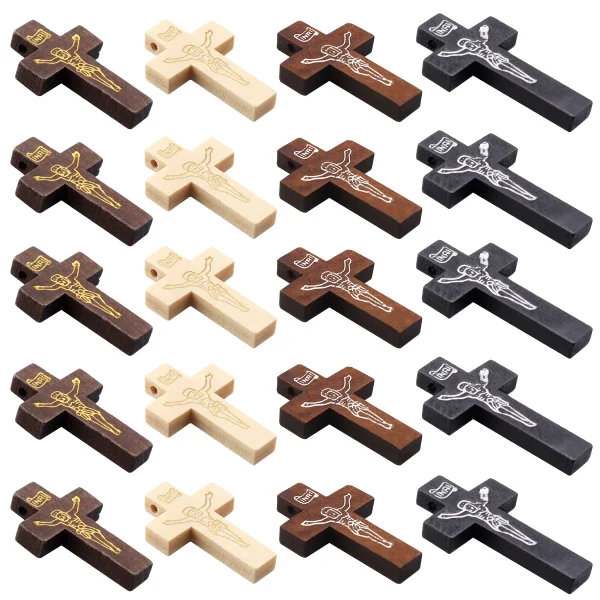 Folk Art Rustic Wooden Cross Pendant DIY Catholic Crucifix Religious Christian Jewelry with Holiness for Business Person