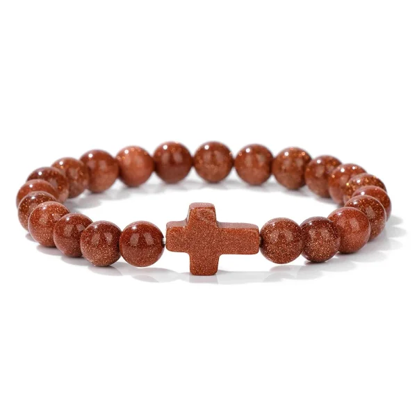 Winter Retro Cross Beads Bracelet Gem Versatile Multi-Color Pearl Beads Religious Style Trendy Gift for Bracelet