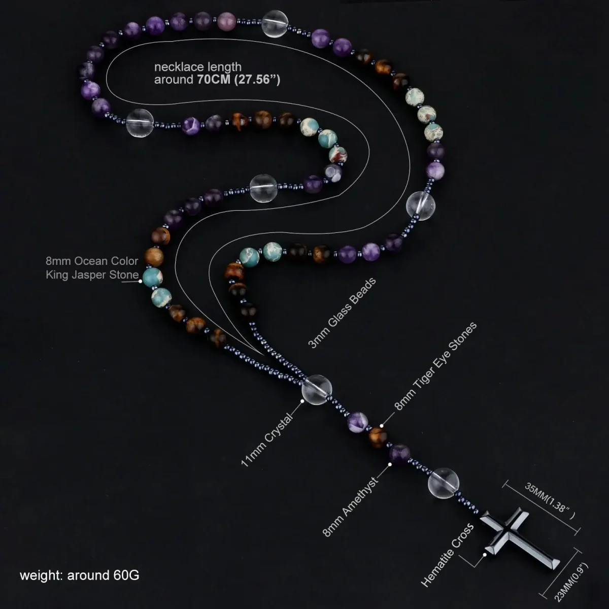 Cross Border Rosary Necklace Cross Rosary Necklace Resin Wood Beads Chain - Image 4