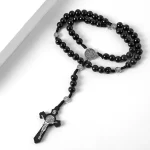 Catholic Rosary Crucifix Religious Jewelry Saint Benedict Charm Cross Pendant Jesus 10mm Wood Beads Handmade Rosaries Wholesale - Image 6