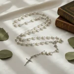 White Imitation Pearl Glass Beaded Catholic Rosary Necklace First Communion Rosary Chalice Center Prayer Beads Wholesale