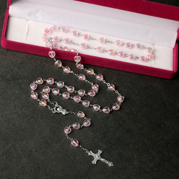 Catholic Rosary Colored Rosaries Necklace Love Plastic Beads Easter Baptism Communion Cross Church Jewelry Wholesale