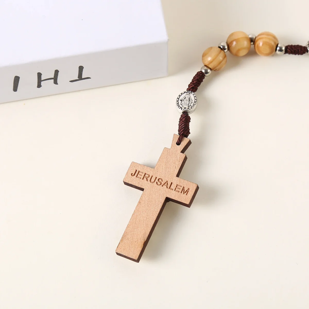 Mecrt Catholic Rosary Crucifix Retro Wood Beads Alloy Benedic Jesus Christ Cross Virgin Mary Pendant Rosaries Necklace - Image 6