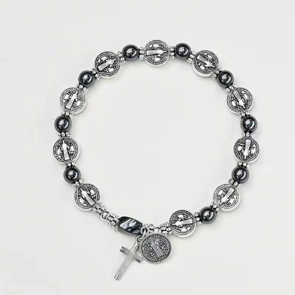 Catholic Rosary Beads Exorcism Bracelet St Benedict Women Bracelet Alloy Metal Metal Beads Hematite Bracelet