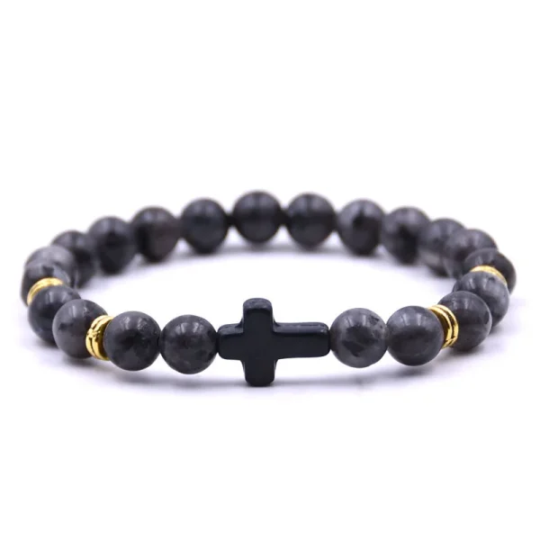 Tiger Eye Volcanic Stone for Bracelet Black Cross with Elastic Cord Trendy Christian Religious Accessory