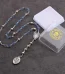 Mecrt Religious Jewelry Items Catholic Virgin Mary Chain Rosay Blue Glass Pearl Beads Rosario Women Necklaces with Box