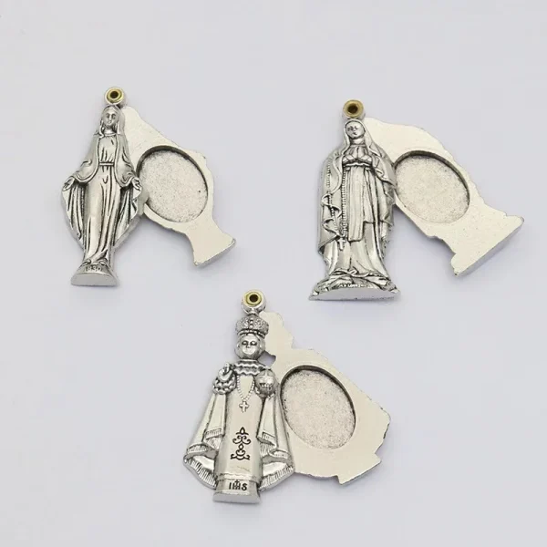 Wholesale Religious Alloy Cross 2 Side Inside Image One Hole Charm Virgin Mary Pendant for Rosary