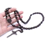 Catholic Rosary Crucifix Prayer Beads Christ Wooden Beads Cross Necklace Jesus Saint Jewelry for Christianity Church Easter Gift - Image 5