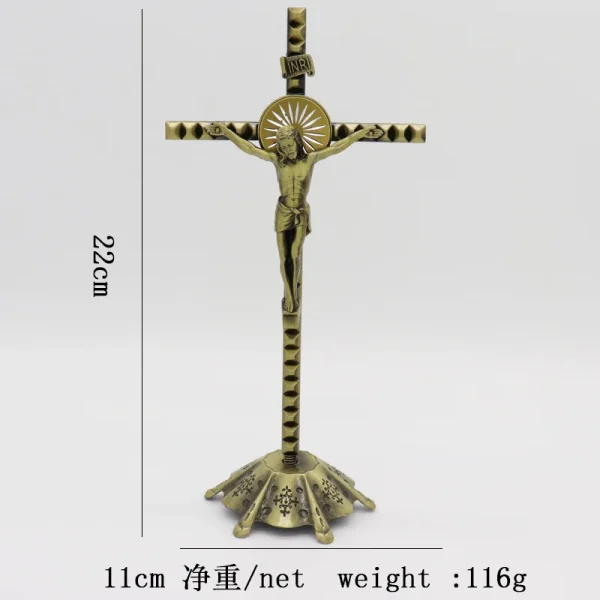 Catholic Crucifix Retro Metal Craft Angel Figurine Engraved Ornaments for Home Office Decoration Retail Spot Supply Whol
