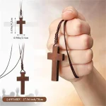 Handmade Adjustable Wooden Cross Pendant Necklace Harajuku Vintage Style for Men Women Children Christian Religious Jewelry