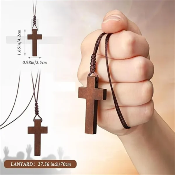 Handmade Adjustable Wooden Cross Pendant Necklace Harajuku Vintage Style for Men Women Children Christian Religious Jewe