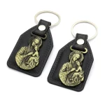 Catholic Religious Keychain Virgin Mary Jesus 3d Keychains Vintage Alloy PU Leather Combination Saint Christopher Christ-Bearer