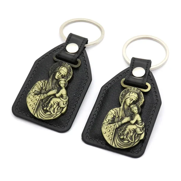 Catholic Religious Keychain Virgin Mary Jesus 3d Keychains Vintage Alloy PU Leather Combination Saint Christopher Christ