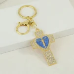 Direct Supply Personalized Cross Heart Diamond-Studded Keychain Pendant Carrying Diamond Cross Love - Image 3