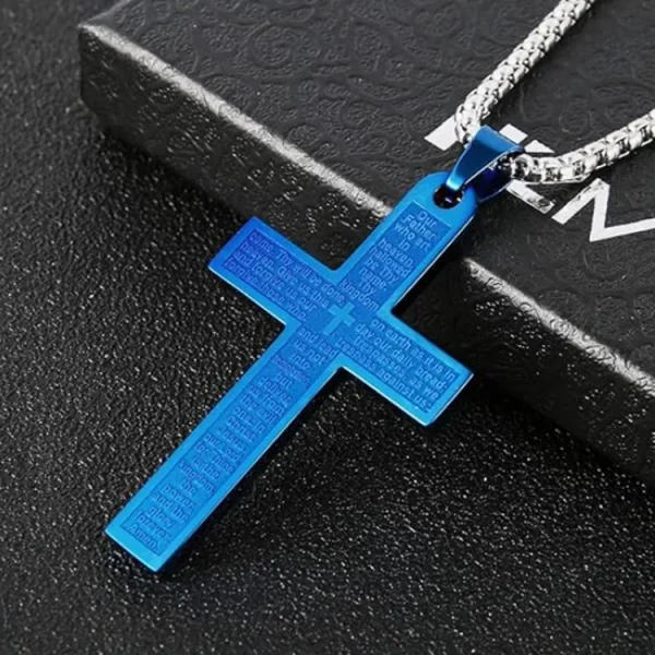 Mecrt Gold Plated Religious Stainless Steel Cross Necklace for Men and Women Lord’s Prayer Pendant 4 Colors Gift