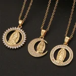 Religious Jewelry 18K Gold Plated CZ Virgin Mary Pendant Necklace Birthday Wedding Necklace Gifts for Women - Image 2