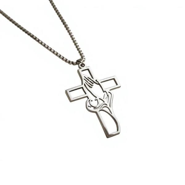Cross-border Stainless Steel Prayer Hand Box Pendant Necklace for Unisex Sporty Fashion Personality Design Jewelry Acces