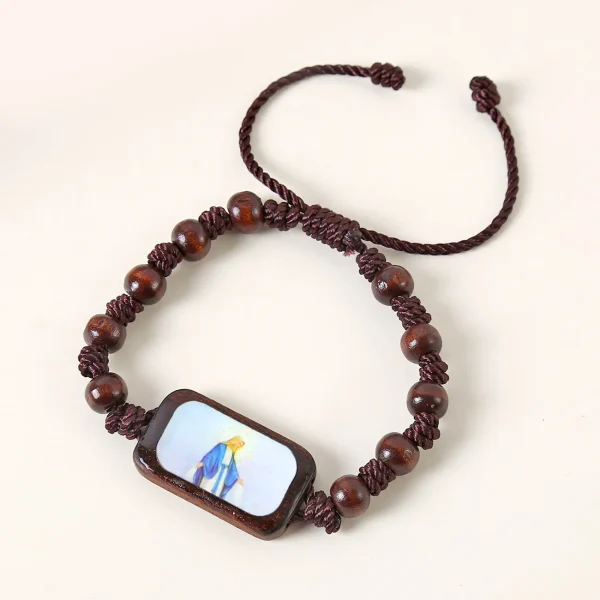 Catholic Wooden Bracelet Virgin Mary Dripping Oil Jewelry Jesus Holy Spirit St. Benedict Knotted Bracelet Jewelry Wholes