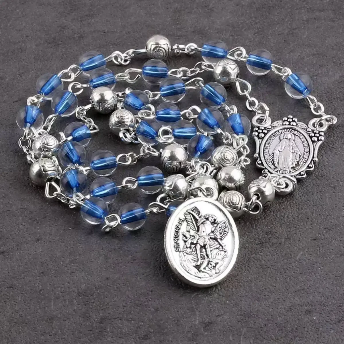 Mecrt Religious Jewelry Items Catholic Virgin Mary Chain Rosay Blue Glass Pearl Beads Rosario Women Necklaces with Box - Image 4
