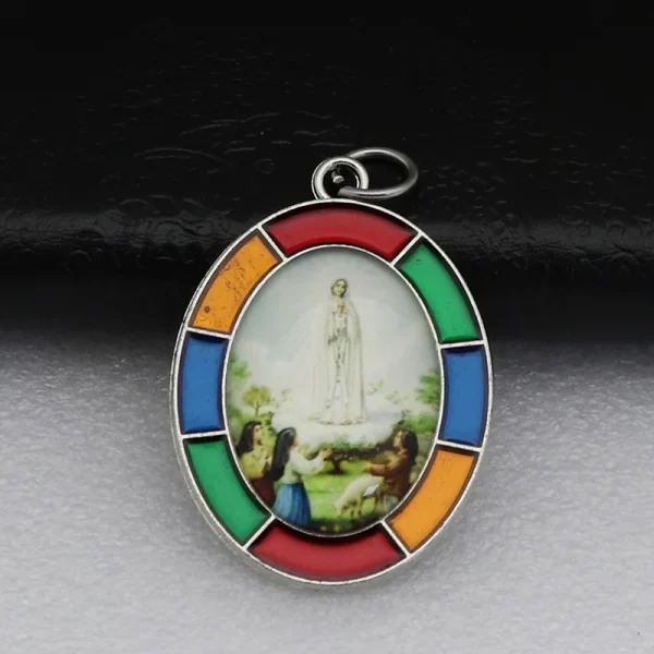 Colored Oval Photo Religious Pendant Natural Stone Alloy Catholic Jewelry Accessories Hanging Decoration Badge Our Lady 