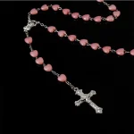 New Design love pink Rosary Necklace Cross Ornament Alloy Silver Pendant Necklace - Image 6
