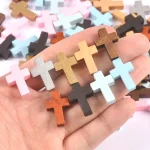 Catholic Rosary Accessories Solid Color Christmas Perforated Cross Pendant Hanging Wooden Loose Bead Bracelet Necklace Accessory
