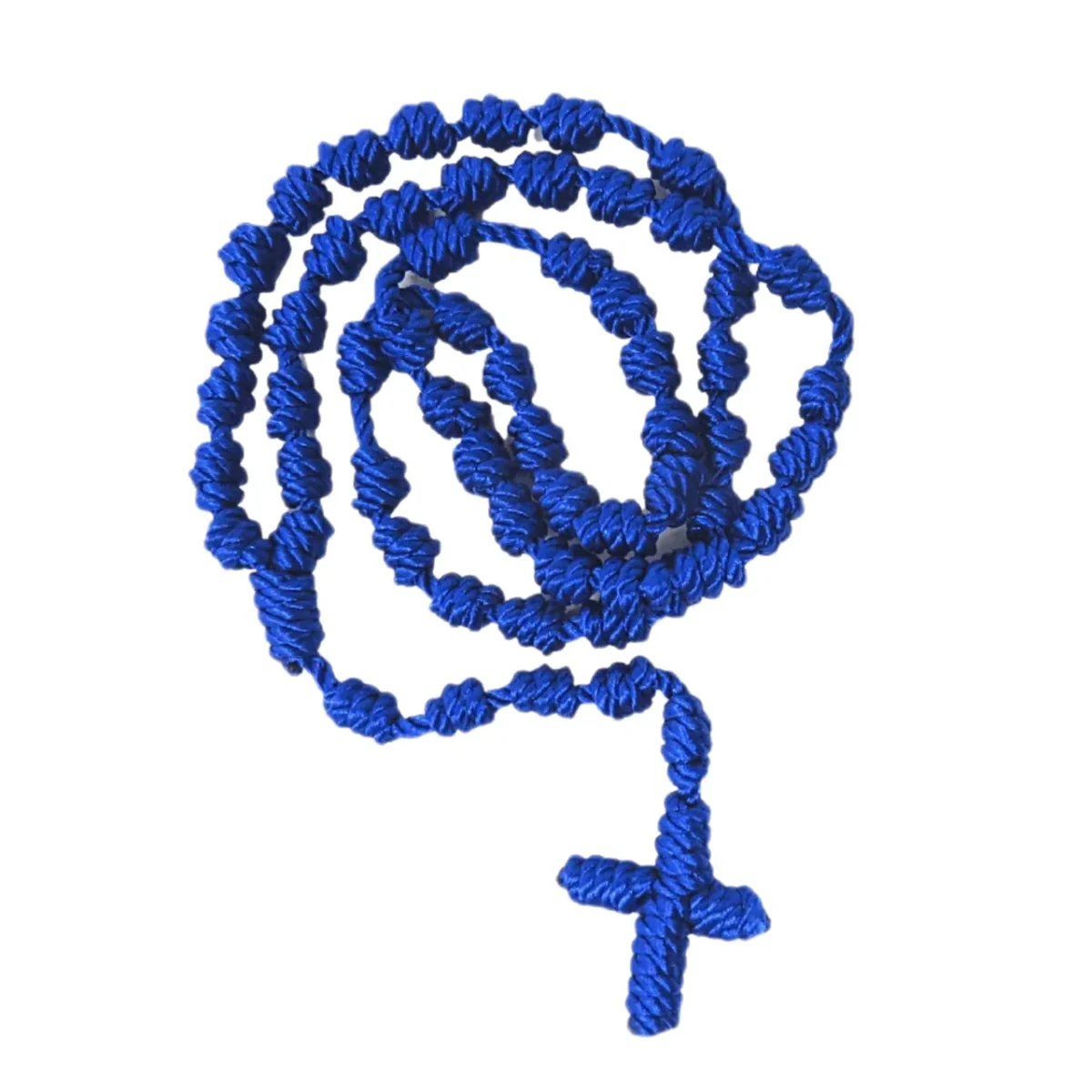 Mecrt Trendy Religious Charm Rosary Necklace Handmade Multicolor Knotted Cross Handwoven Bamboo Chain Natural Stones Children's - Image 5